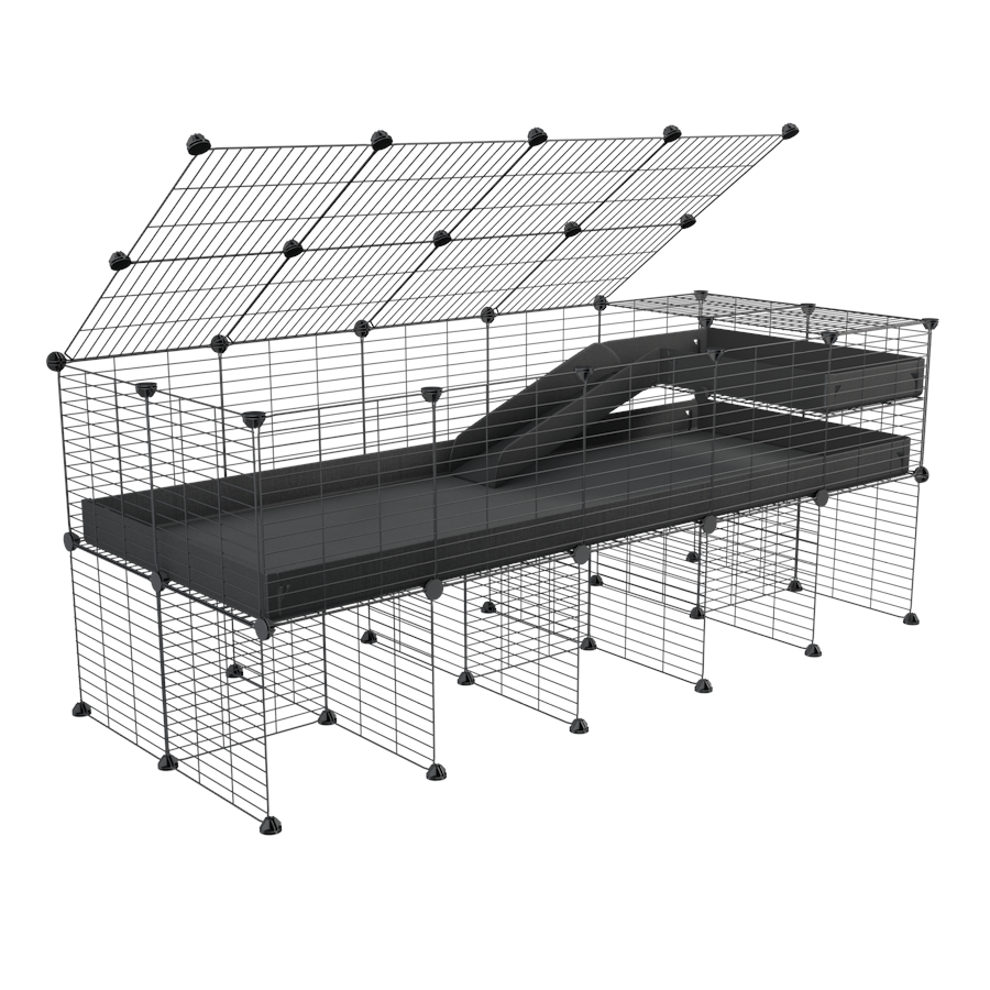 A 2x5 C and C guinea pig cage with stand loft ramp lid small size meshing safe grids black correx sold in UK