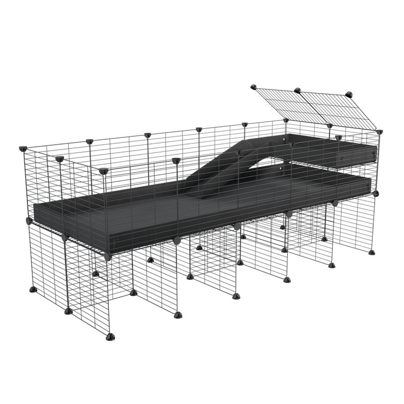 a 5x2 CC guinea pig cage with stand loft ramp small mesh grids black corroplast by brand kavee