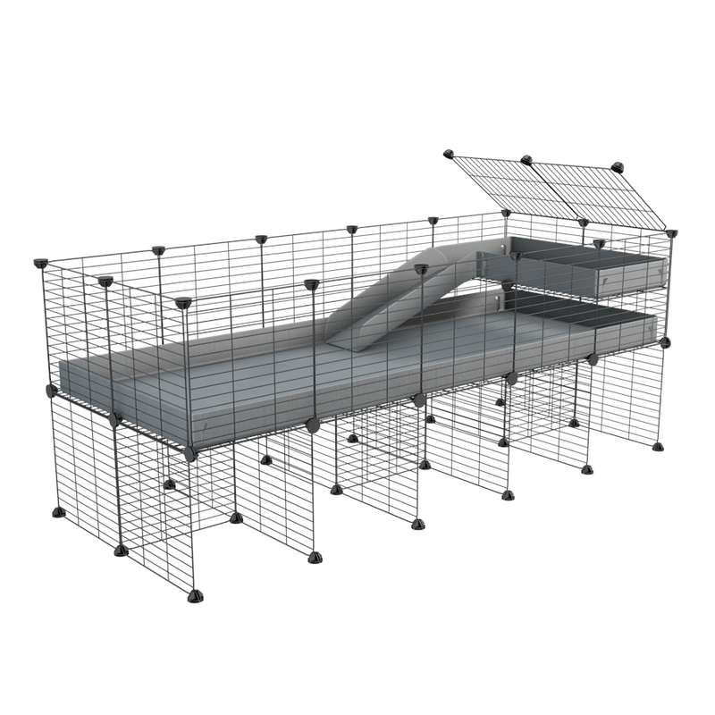 a 5x2 CC guinea pig cage with stand loft ramp small mesh grids grey corroplast by brand kavee