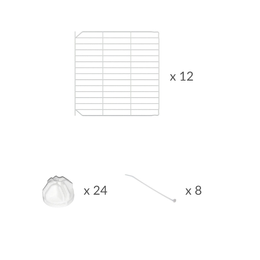 Material for a set of 12 white C&C safe door grids to create hinged doors and lids on C and C cages for guinea pigs by kavee UK