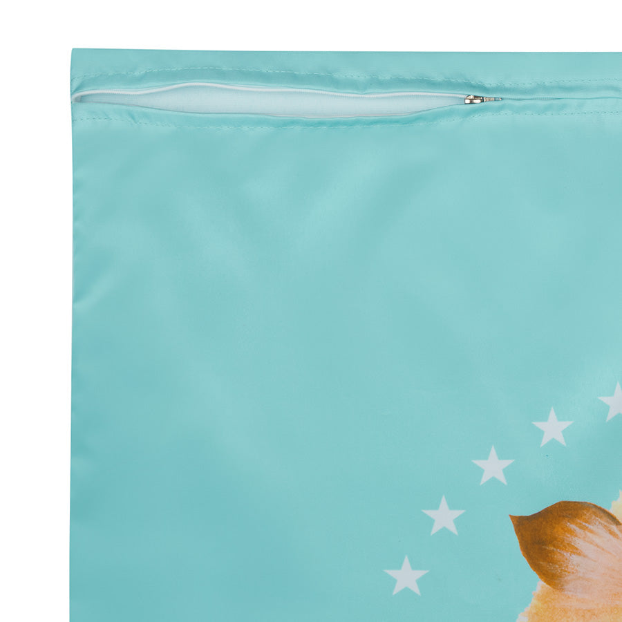 detail of a zip of a blue kavee laundry bag guinea pig rabbit fleece liner