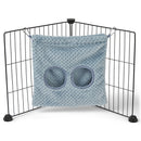 a guinea pig haybag hung on C&C cage made of blue fleece by  kavee