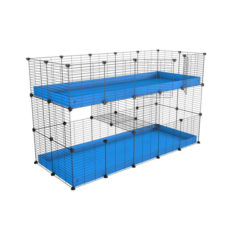 A two tier 5x2 c&c cage for guinea pigs with two levels blue correx baby safe grids by brand kavee in the uk