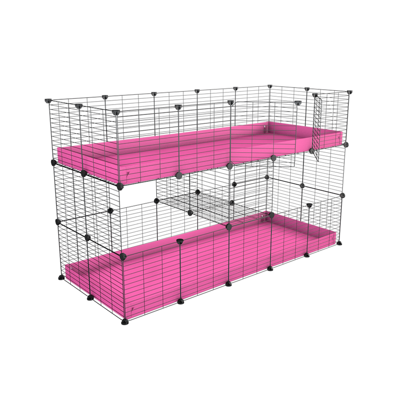 A stacked 5x2 c&c cage for guinea pigs with two levels pink correx baby safe grids by brand kavee in the uk