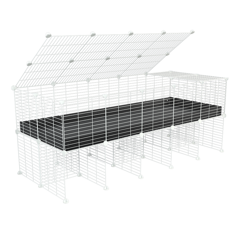 a 5x2 C&C cage for guinea pigs with a stand and a top black plastic baby safe white grids by kavee