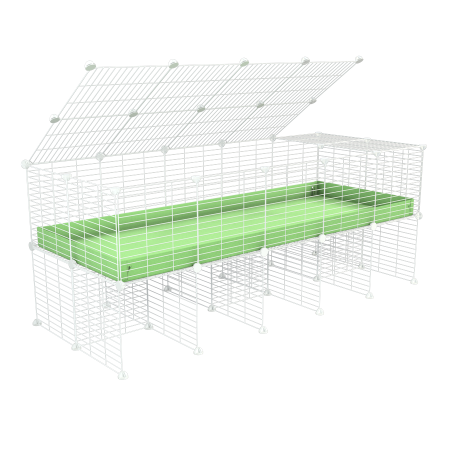 a 5x2 C&C cage for guinea pigs with a stand and a top green pastel pistachio plastic baby safe white grids by kavee