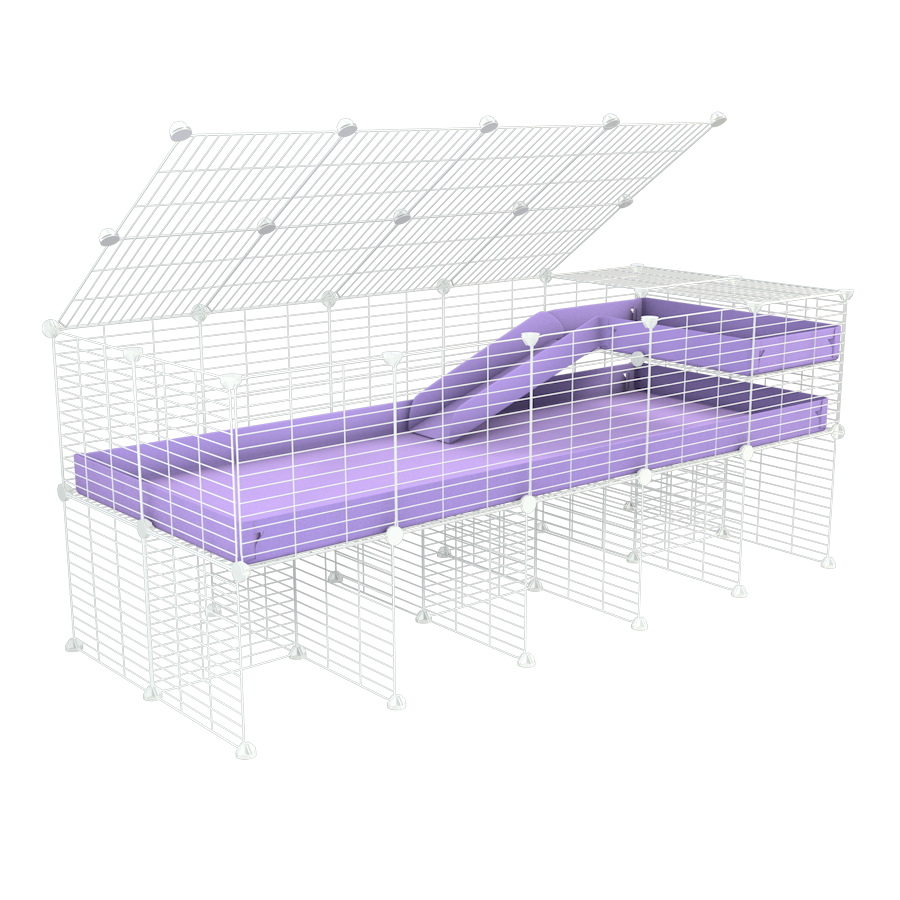 A 2x5 C and C guinea pig cage with stand loft ramp lid small size meshing safe white grids purple lilac pastel correx sold in UK