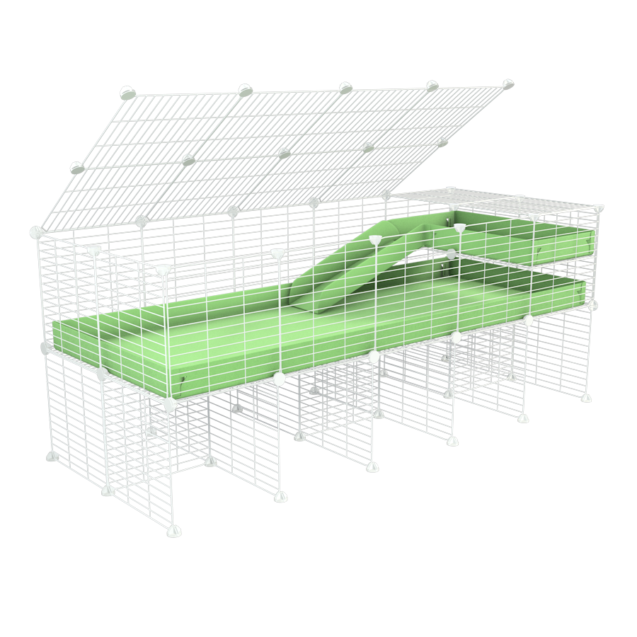 A 2x5 C and C guinea pig cage with stand loft ramp lid small size meshing safe white grids green pastel pistachio correx sold in UK