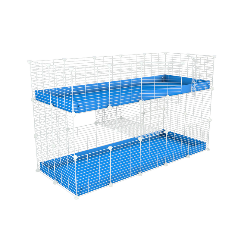 A two tier white 5x2 c&c cage for guinea pigs with two levels blue correx baby safe grids by brand kavee in the uk