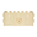 back view of a wooden hay rack for guinea pigs from the brand kavee made from FSC Wood and featuring guinea pig cutouts