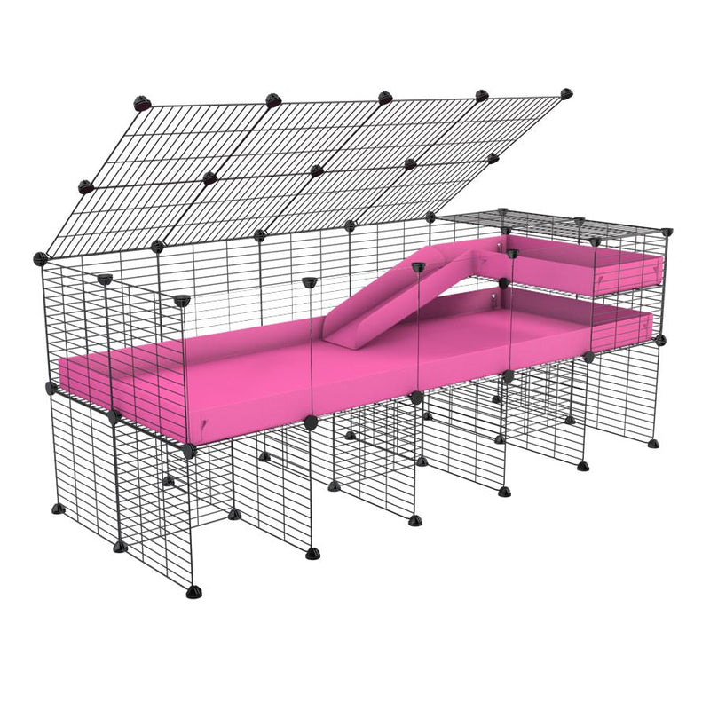 A 2x5 C and C guinea pig cage with clear transparent plexiglass acrylic panels  with stand loft ramp lid small size meshing safe grids pink correx sold in UK