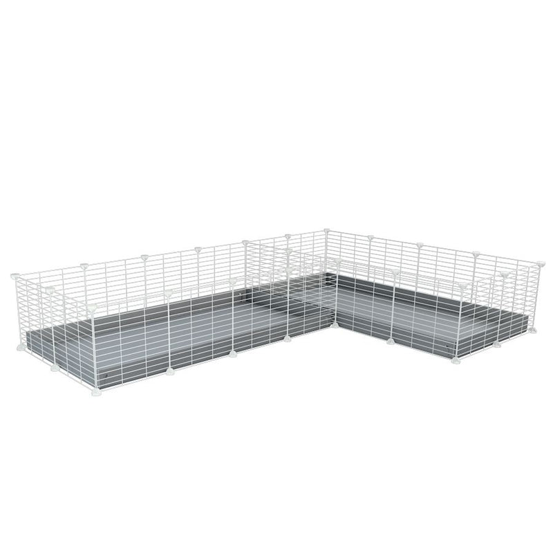 A 8x2 L-shape white C&C cage with divider for guinea pig fighting or quarantine with grey coroplast from brand kavee