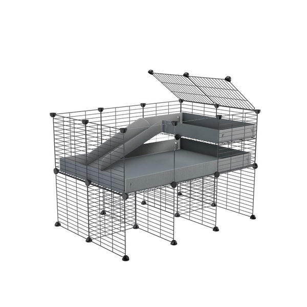 a 3x2 CC guinea pig cage with clear transparent plexiglass acrylic panels  with stand loft ramp small mesh grids grey corroplast by brand kavee