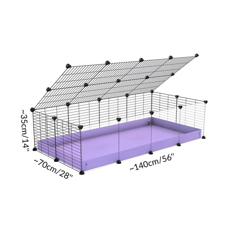 Size of A cheap 4x2 C&C cage with clear transparent perspex acrylic windows  for guinea pig with purple lilac pastel coroplast and baby grids from brand kavee