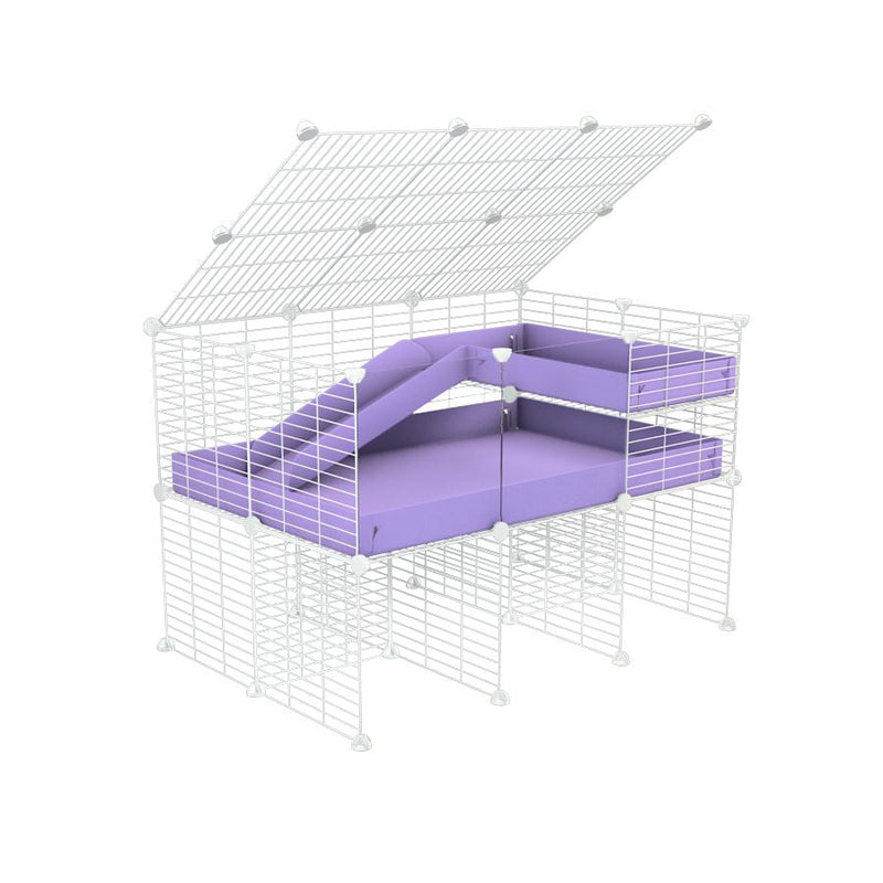 A 2x3 C and C guinea pig cage with clear transparent plexiglass acrylic panels  with stand loft ramp lid small size meshing safe white grids purple lilac pastel correx sold in UK