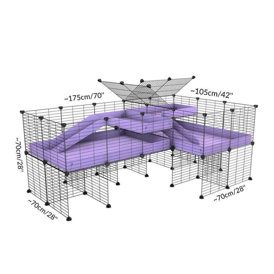 Size and dimension of A 6x2 L-shape C&C cage with divider stand loft ramp for guinea pigs fighting or quarantine from brand kavee