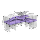 Size and dimension of A 6x2 L-shape C&C cage with divider stand loft ramp for guinea pigs fighting or quarantine from brand kavee