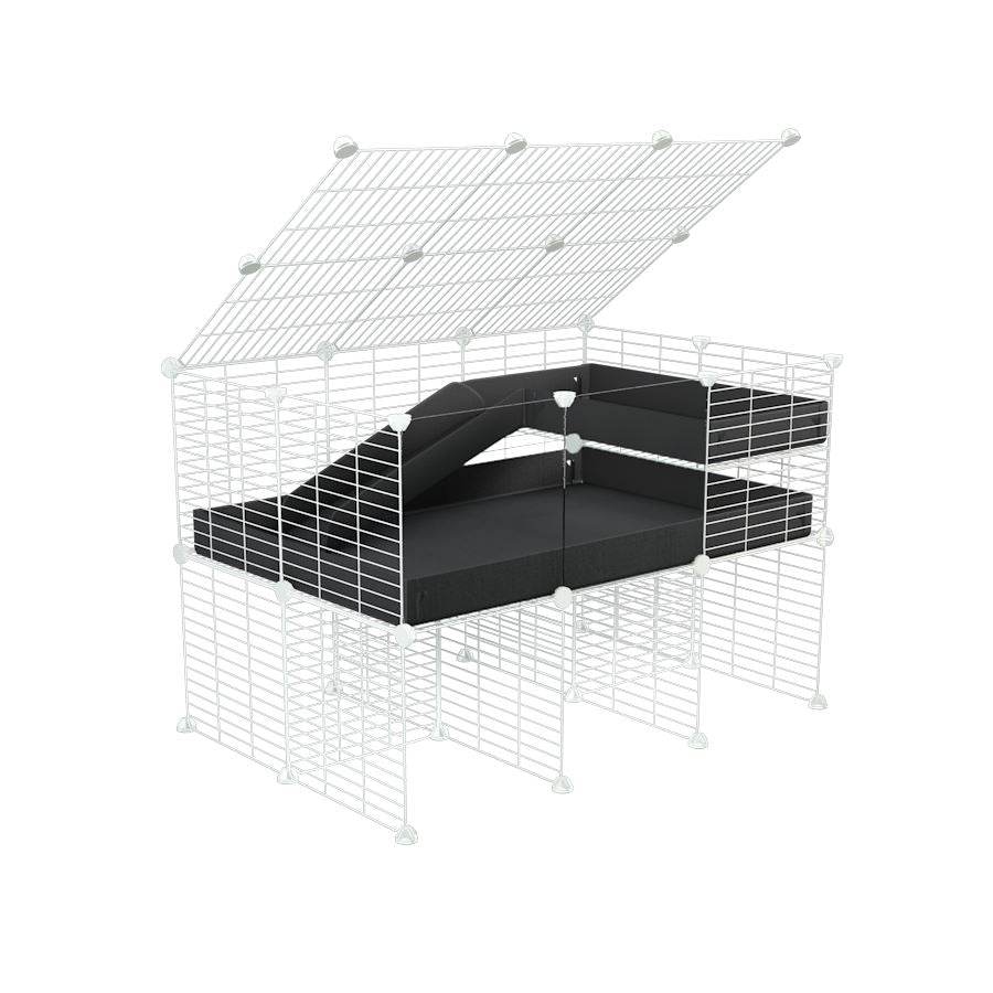 A 2x3 C and C guinea pig cage with clear transparent plexiglass acrylic panels  with stand loft ramp lid small size meshing safe white C&C grids black correx sold in UK