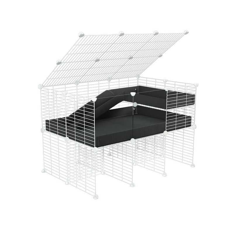 A 2x3 C and C guinea pig cage with clear transparent plexiglass acrylic panels  with stand loft ramp lid small size meshing safe white C&C grids black correx sold in UK