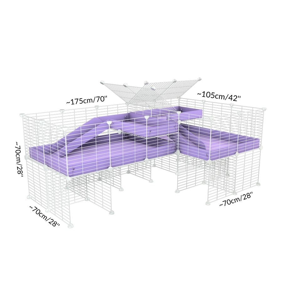 Size and dimension of A 6x2 L-shape white C&C cage with divider stand loft ramp for guinea pigs fighting or quarantine from brand kavee