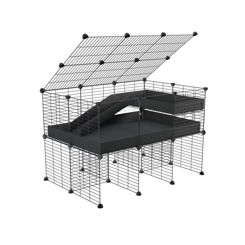 A 2x3 C and C guinea pig cage with clear transparent plexiglass acrylic panels  with stand loft ramp lid small size meshing safe grids black correx sold in UK