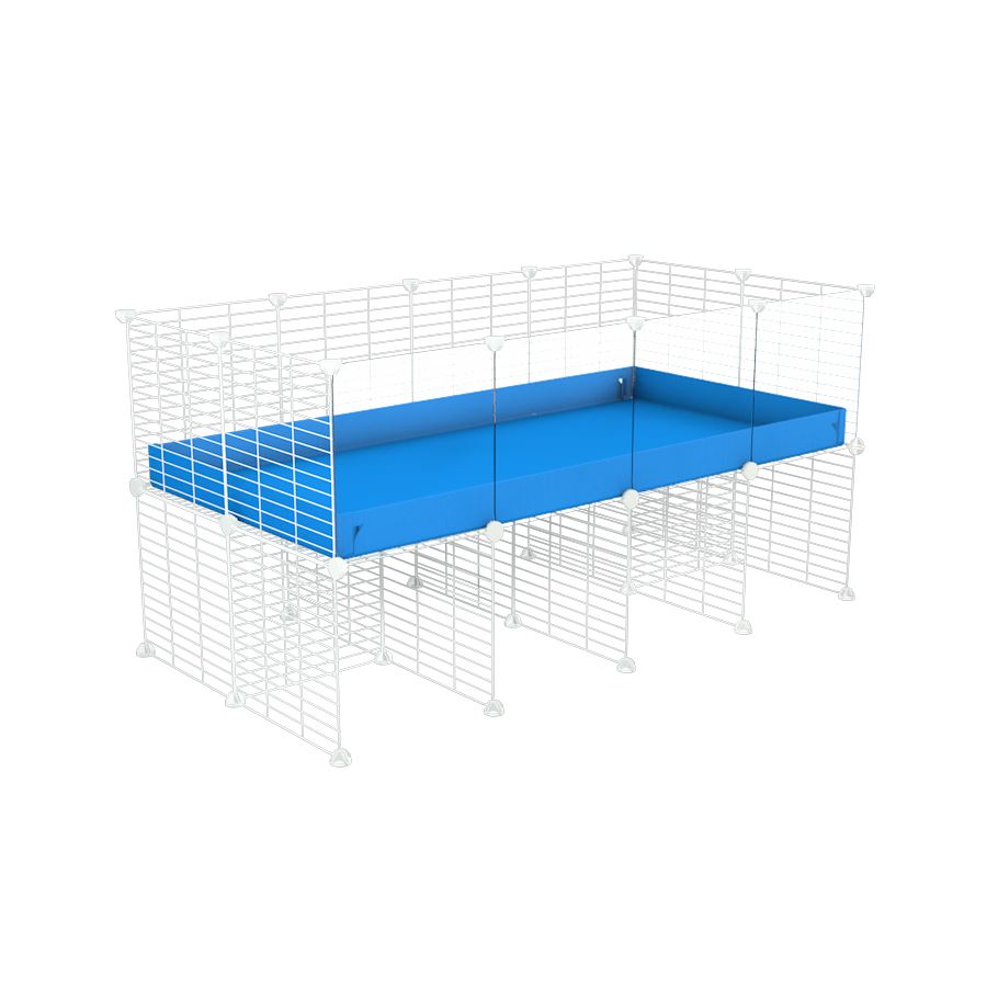 a 4x2 CC cage with clear transparent plexiglass acrylic panels  for guinea pigs with a stand blue correx and white grids sold in UK by kavee