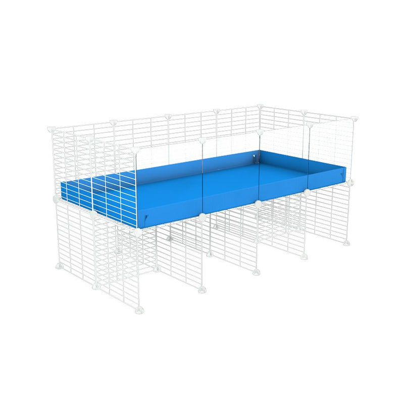 a 4x2 CC cage with clear transparent plexiglass acrylic panels  for guinea pigs with a stand blue correx and white grids sold in UK by kavee