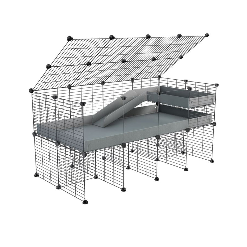 A 2x4 C and C guinea pig cage with clear transparent plexiglass acrylic panels  with stand loft ramp lid small size meshing safe grids grey correx sold in UK