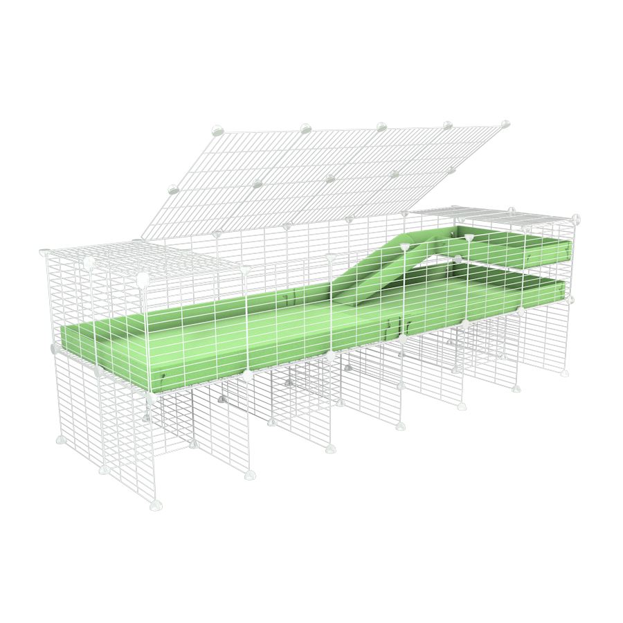 A 2x6 C and C guinea pig cage with stand loft ramp lid small size meshing safe white grids green pastel pistachio correx sold in UK