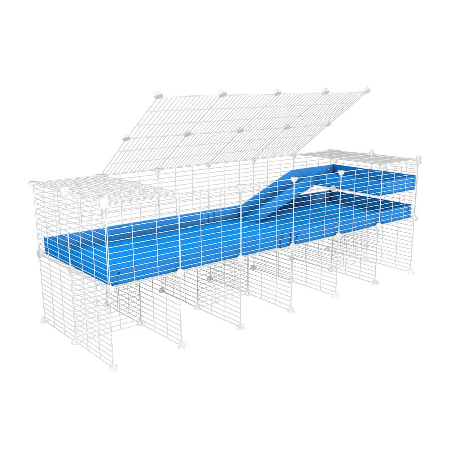 A 2x6 C and C guinea pig cage with stand loft ramp lid small size meshing safe white C and C grids blue correx sold in UK