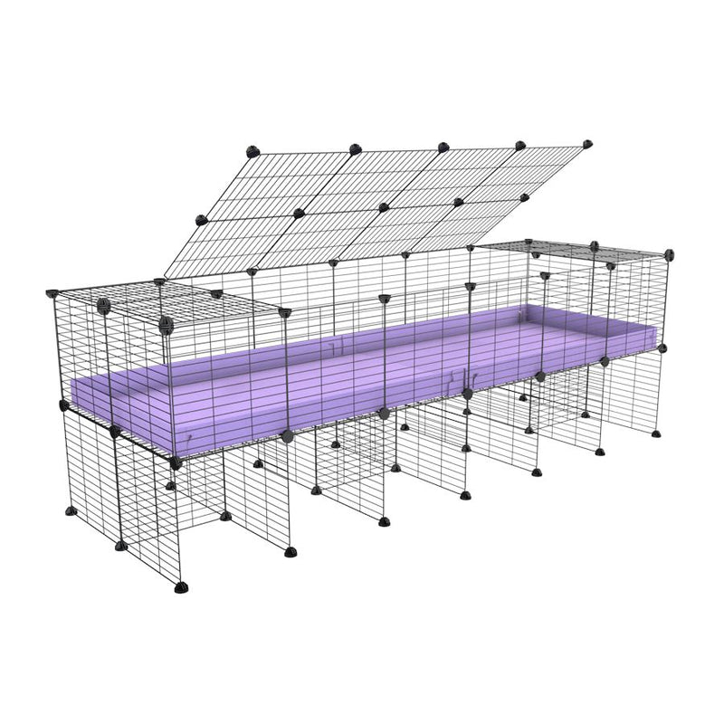 a 6x2 C&C cage for guinea pigs with a stand and a top purple lilac pastel plastic safe grids by kavee
