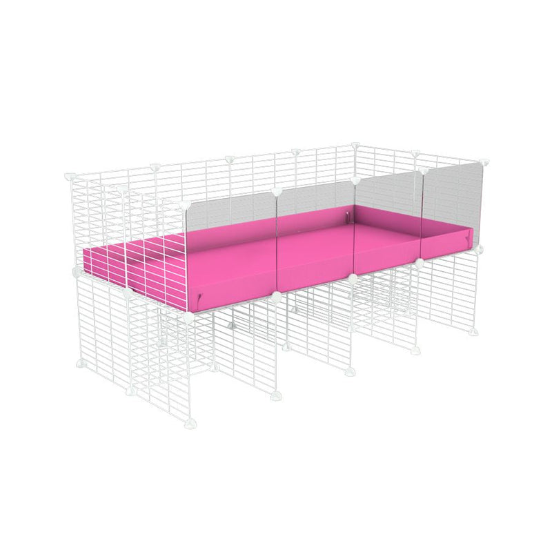 a 4x2 CC cage with clear transparent plexiglass acrylic panels  for guinea pigs with a stand pink correx and white grids sold in UK by kavee