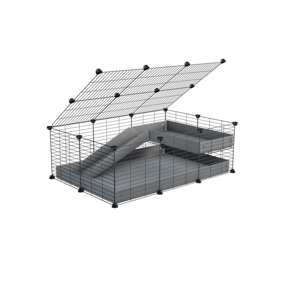 a 2x3 C and C guinea pig cage with loft ramp lid small hole size grids grey coroplast kavee