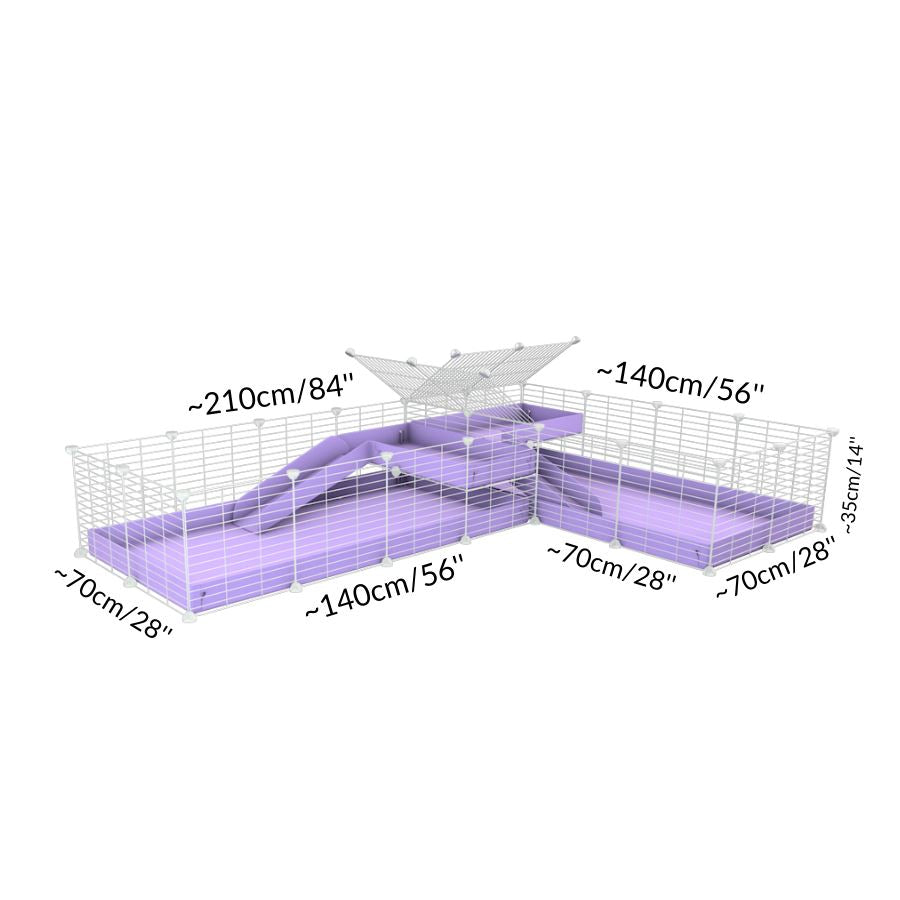 Size and dimension of A 8x2 L-shape white grids C&C cage with divider loft ramp for guinea pigs fighting or quarantine from brand kavee