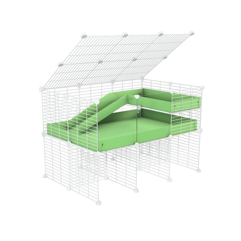 A 2x3 C and C guinea pig cage with clear transparent plexiglass acrylic panels  with stand loft ramp lid small size meshing safe white C&C grids green pastel pistachio correx sold in UK