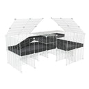 A 6x2 L-shape white C&C cage with lid divider stand loft ramp for guinea pig fighting or quarantine with black coroplast from brand kavee