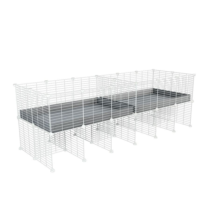 A 6x2 white C&C cage with divider and stand for guinea pig fighting or quarantine with grey coroplast from brand kavee