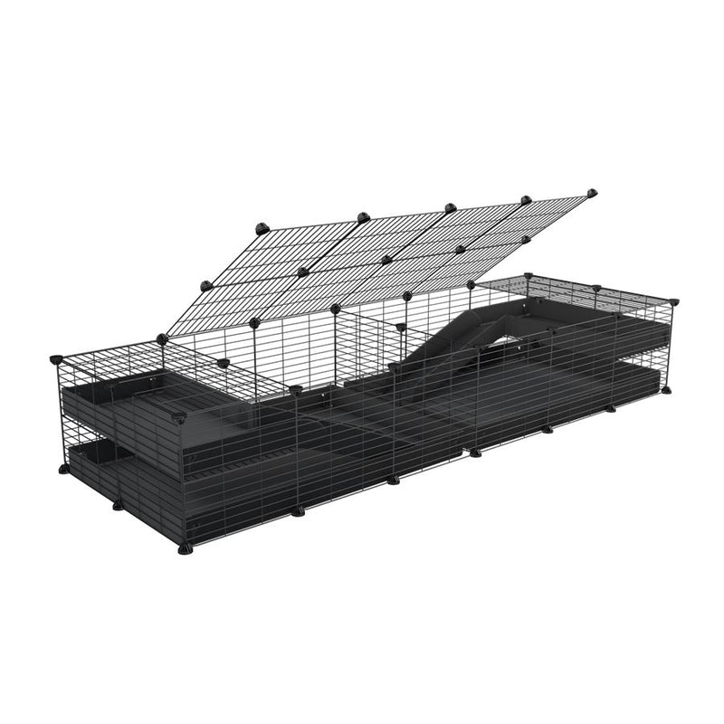 A 6x2 C&C cage with lid divider loft ramp for guinea pig fighting or quarantine with black coroplast from brand kavee