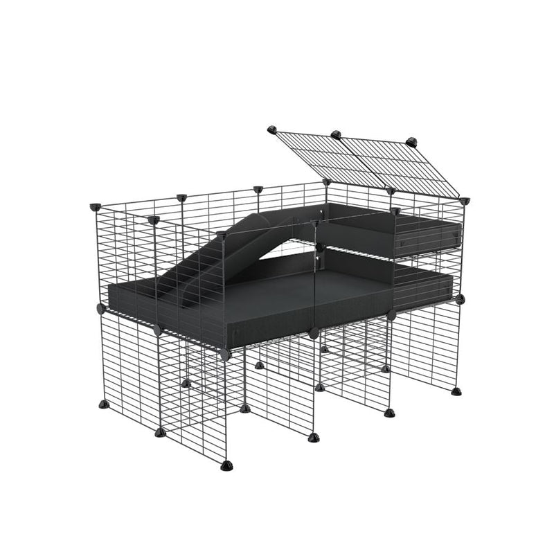 a 3x2 CC guinea pig cage with clear transparent plexiglass acrylic panels  with stand loft ramp small mesh grids black corroplast by brand kavee