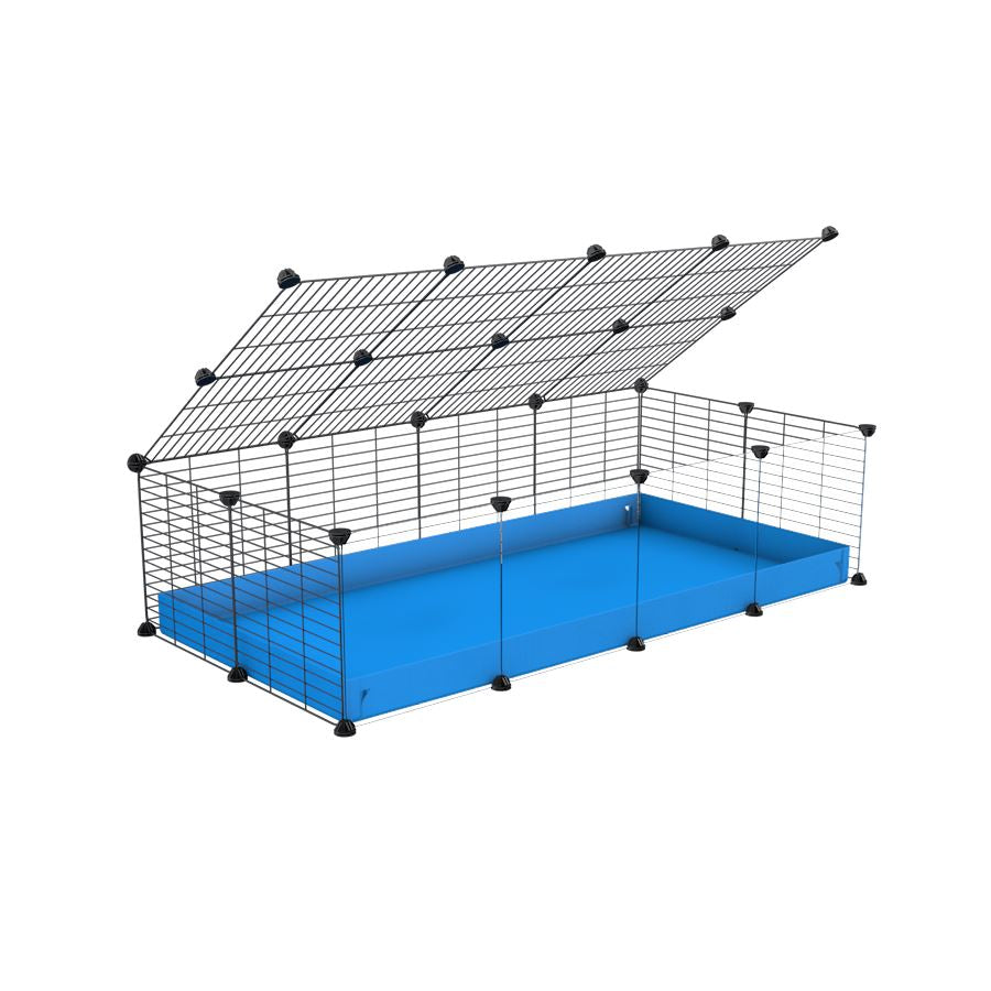 A 2x4 C and C cage with clear transparent plexiglass acrylic grids  for guinea pigs with blue coroplast a lid and small hole grids from brand kavee