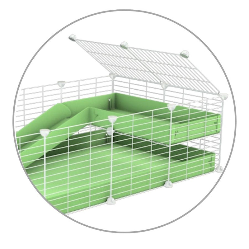 A kit containing a green coroplast ramp and 2x1 loft and small hole size safe white C&C grids by kavee uk