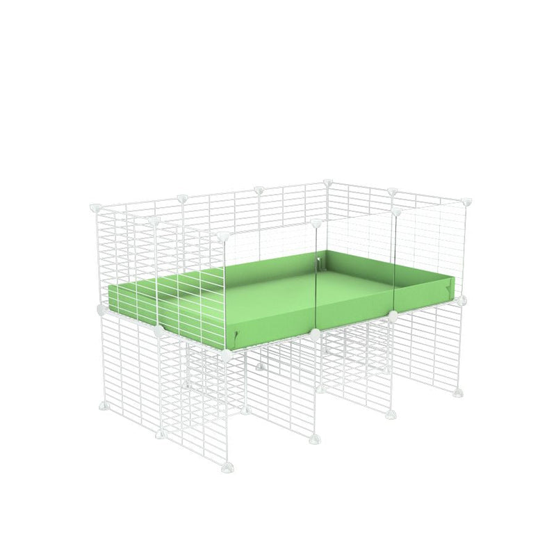 a 3x2 CC cage with clear transparent plexiglass acrylic panels  for guinea pigs with a stand green pastel pistachio correx and white grids sold in UK by kavee