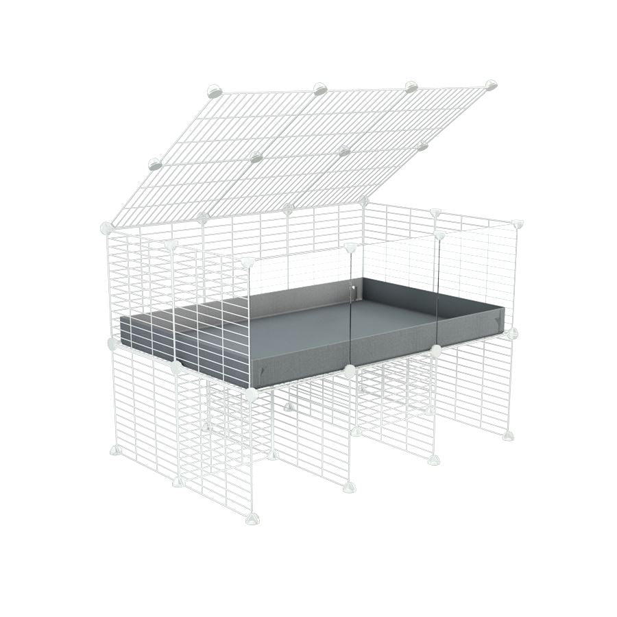 a 3x2 C&C cage with clear transparent perspex acrylic windows  for guinea pigs with a stand and a top grey plastic safe white CC grids by kavee