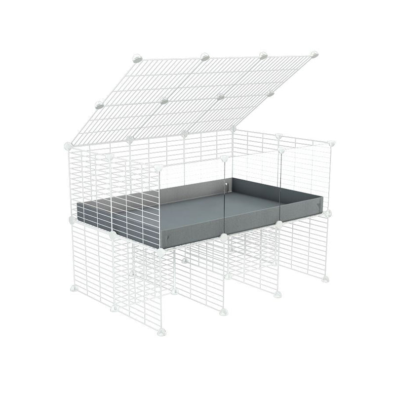 a 3x2 C&C cage with clear transparent perspex acrylic windows  for guinea pigs with a stand and a top grey plastic safe white CC grids by kavee