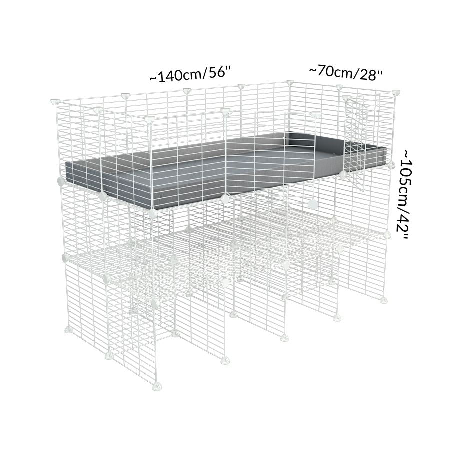 Dimensions of a tall 4x2 C&C guinea pigs cage with a top a double stand grey coroplast and safe small hole white CC grids sold in Uk by kavee