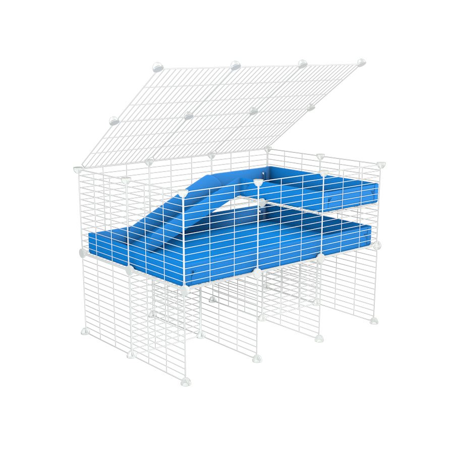 A 2x3 C and C guinea pig cage with stand loft ramp lid small size meshing safe white C and C grids blue correx sold in UK