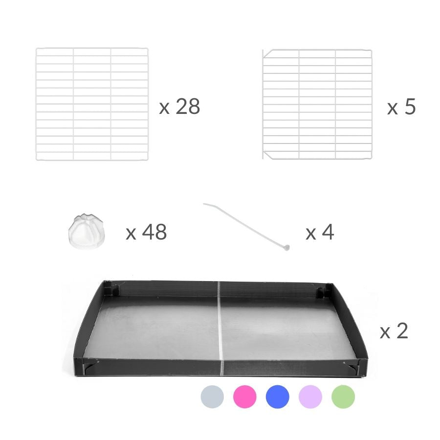 Material for A 3x3 C and C rabbit cage with a lid and safe small size baby proof white grids and grey coroplast by kavee UK