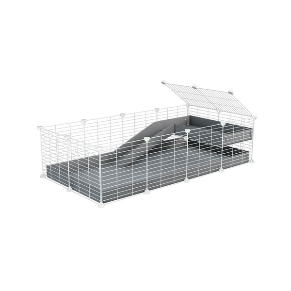 a 4x2 C&C guinea pig cage with a loft and a ramp grey coroplast sheet and baby bars white C and C grids by kavee