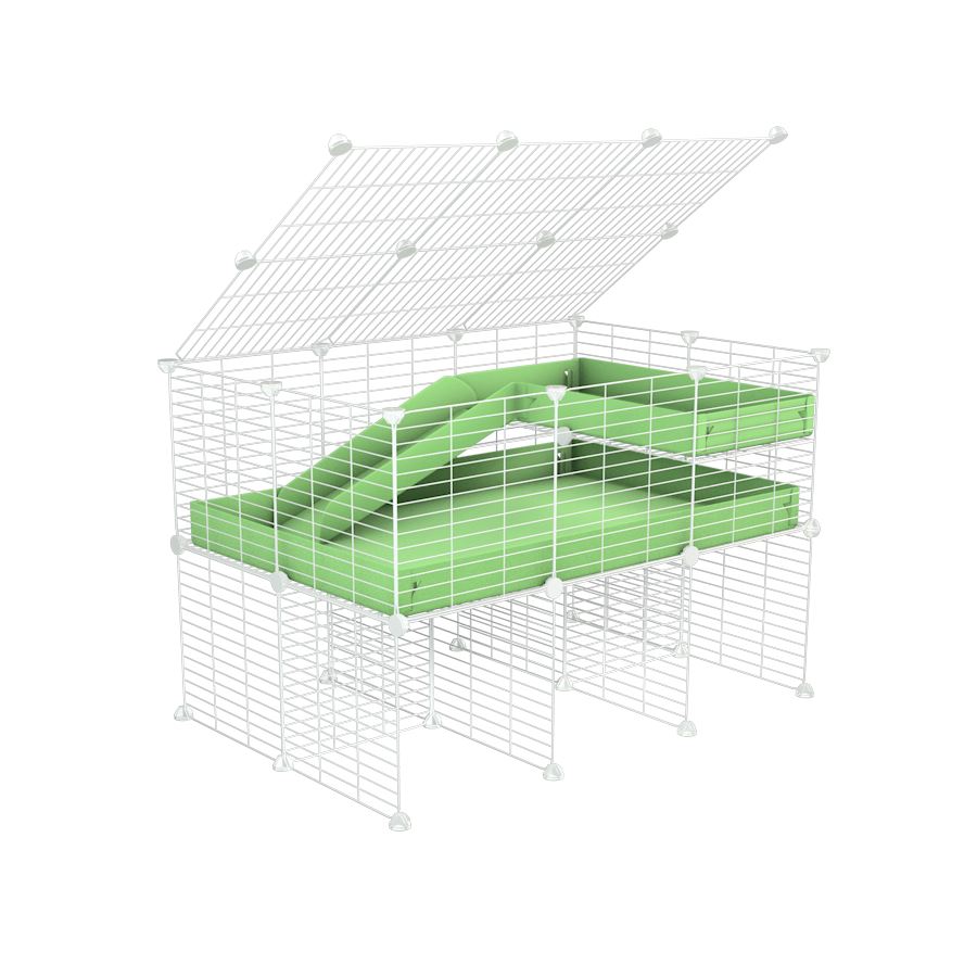 A 2x3 C and C guinea pig cage with stand loft ramp lid small size meshing safe white C&C grids green pastel pistachio correx sold in UK