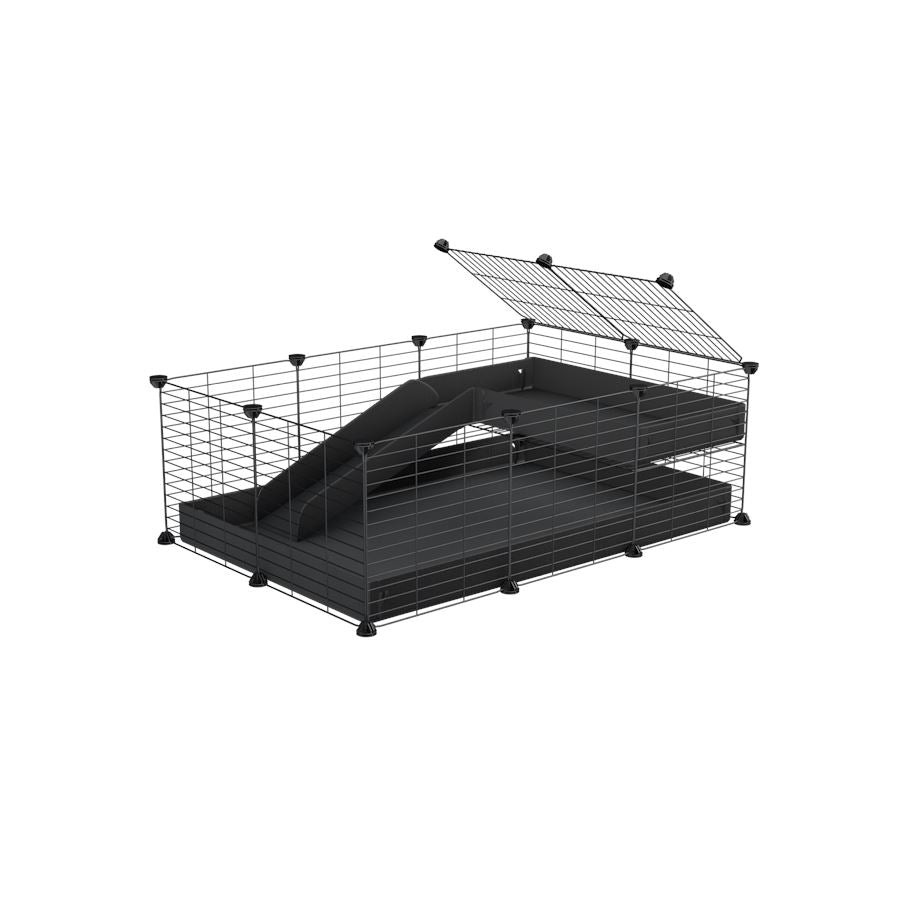 a 3x2 C&C guinea pig cage with a loft and a ramp black coroplast sheet and baby bars by kavee